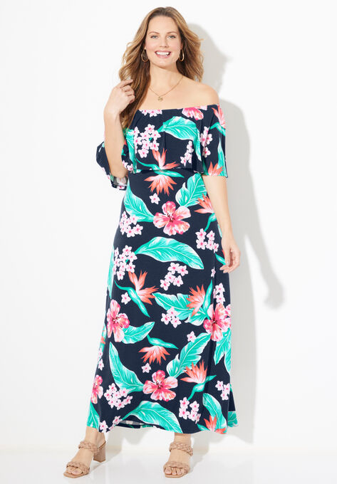 Meadow Crest Maxi Dress, NAVY TROPICAL FLORAL, hi-res image number null