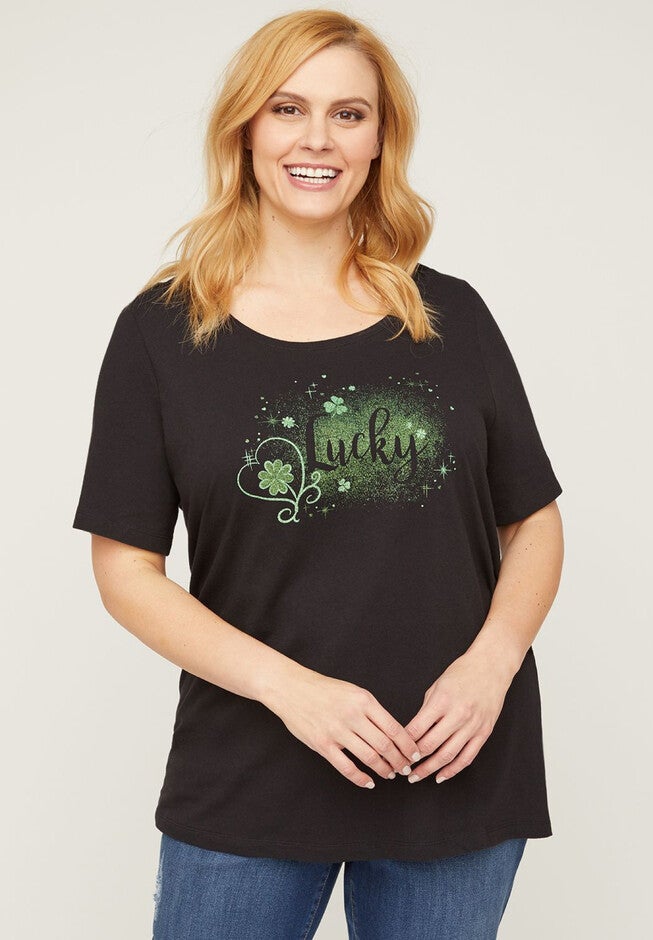 Lucky Glitter Graphic Tee, BLACK, hi-res image number null