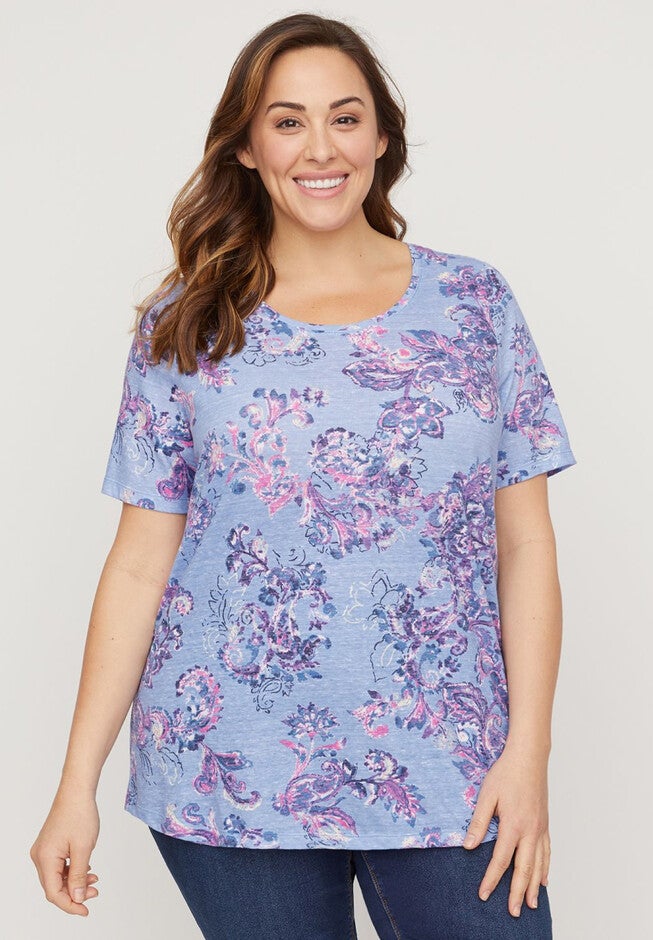 Paisley Horizon Short-Sleeve Tee, PURPLE PAISLEY, hi-res image number null