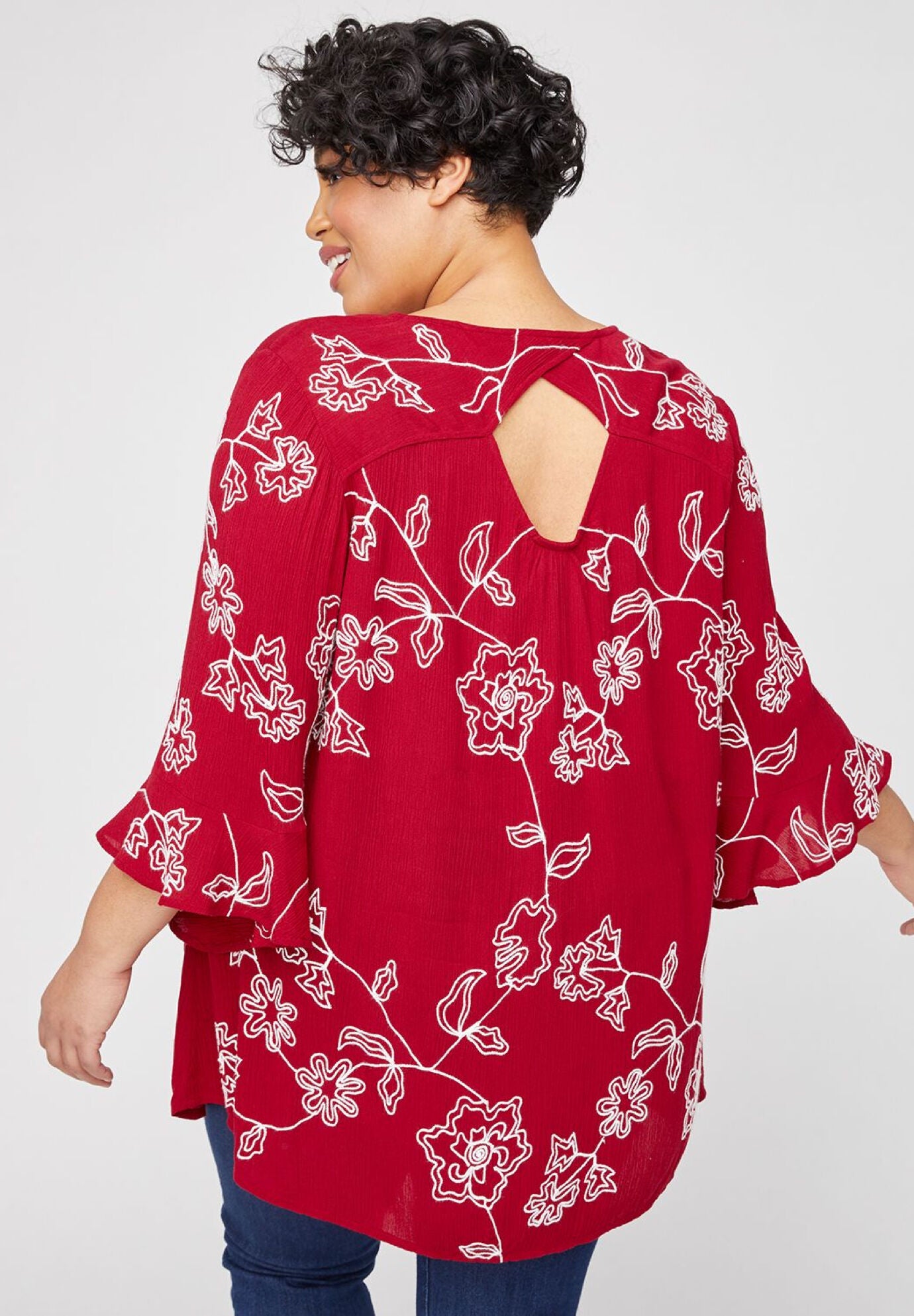 Embroidered Gauze Tunic, RED, on-hover image number 1