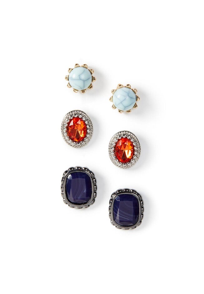 Multicolor Stud Earrings 3-Pack, PURPLE DAHLIA, hi-res image number null
