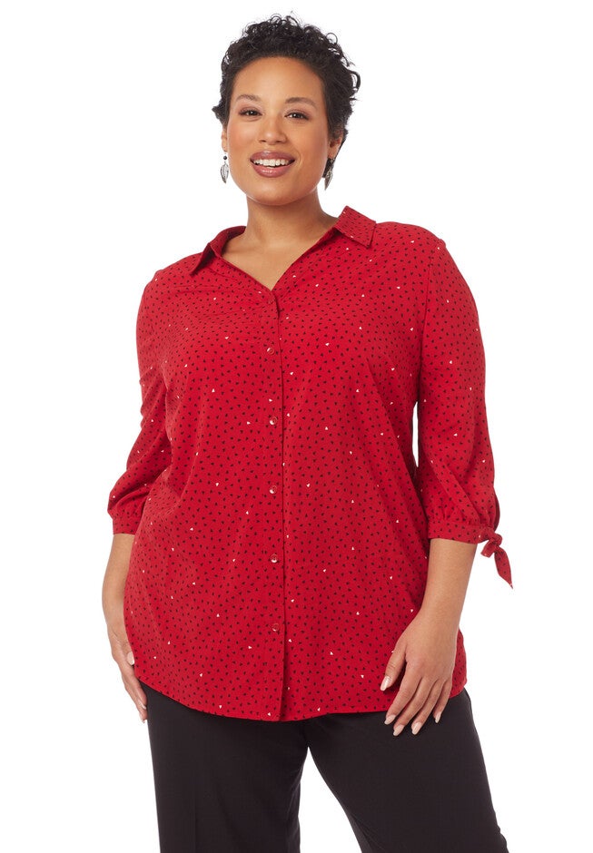 Signature Crepe Buttonfront Top, RED, hi-res image number 0