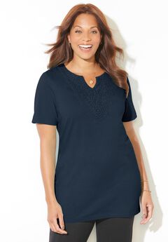 Easy Fit Embroidered Notch-Neck Tunic