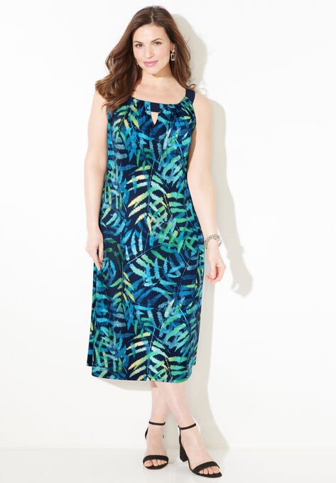 Pleat Front Halter Dress, NAVY FERN, hi-res image number null