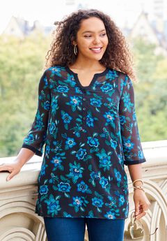 Y-Neck Half Placket Blouse