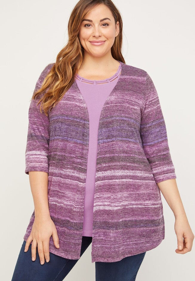 ComfySoft Knightley Cardigan, PURPLE STRIPE, hi-res image number null