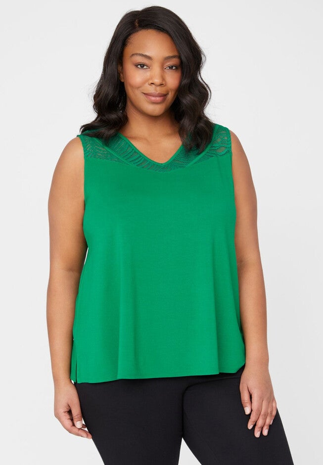 AnyWear Tropical Lace Trim Tank, GREEN GREEN ZING, hi-res image number null