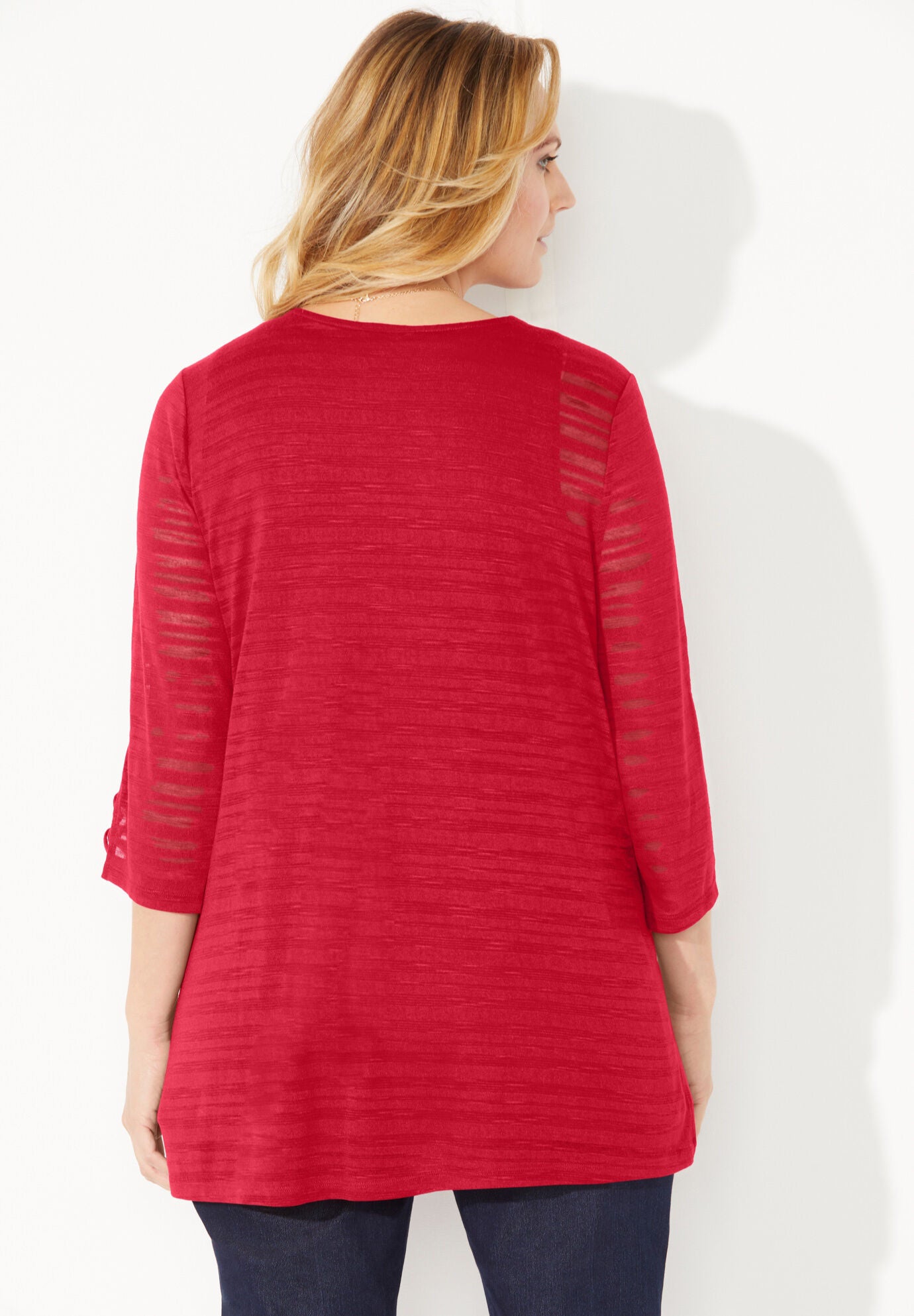 Shadowstripe Burnout Cardigan, CLASSIC RED, on-hover image number 1