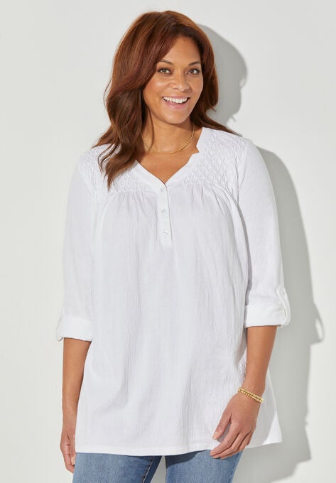 Origami Trim Gauze Tunic, , hi-res image number null