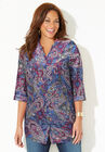 Pintuck Buttonfront Blouse, ROYAL NAVY OUTLINED PAISLEY, hi-res image number null