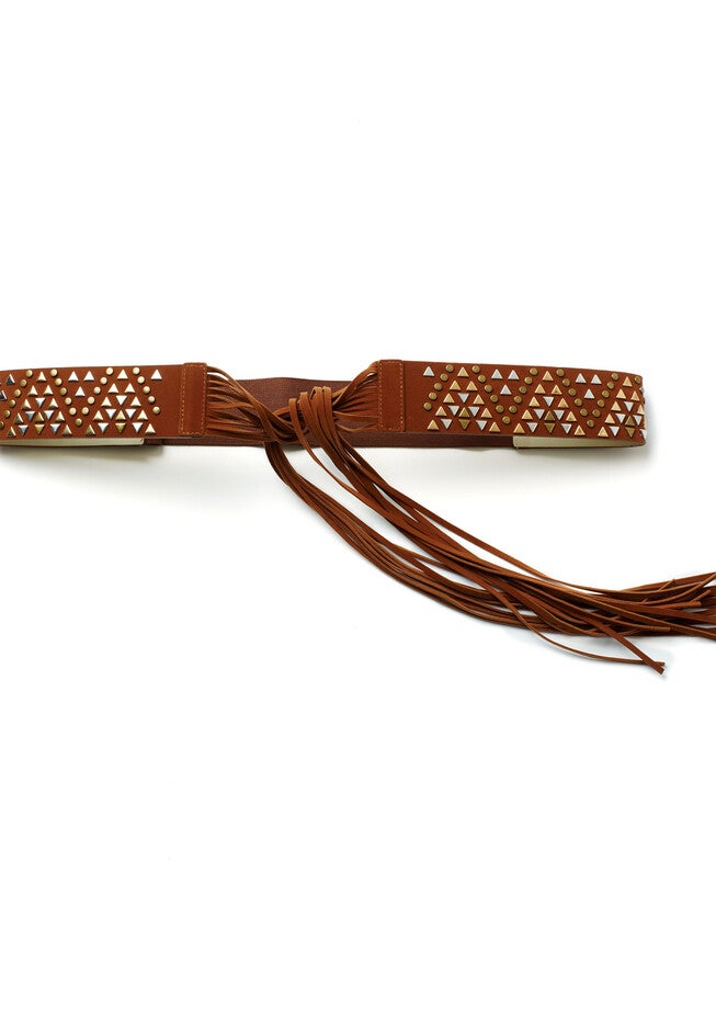 Boho Stretch Fringe Belt, TOFFEE, hi-res image number null