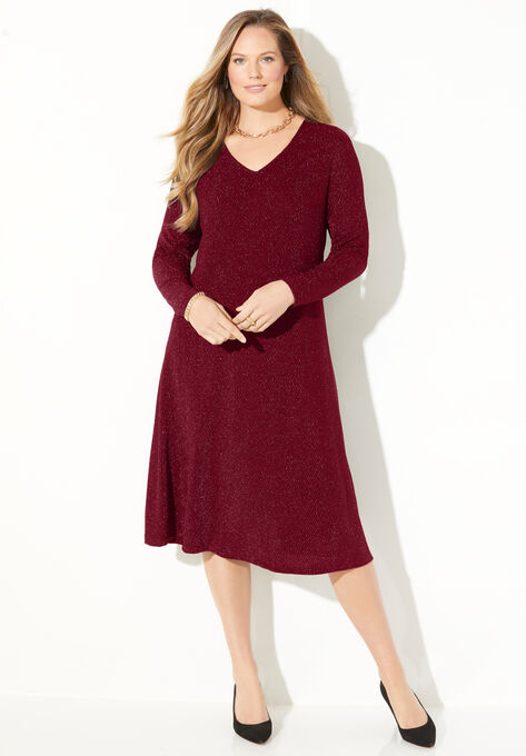 Shimmery Swing Dress, RICH BURGUNDY, hi-res image number null