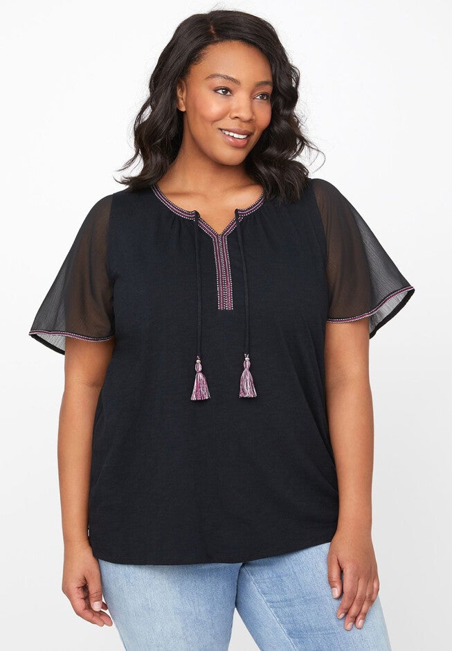 Komodo Island Peasant Top, BLACK, hi-res image number null