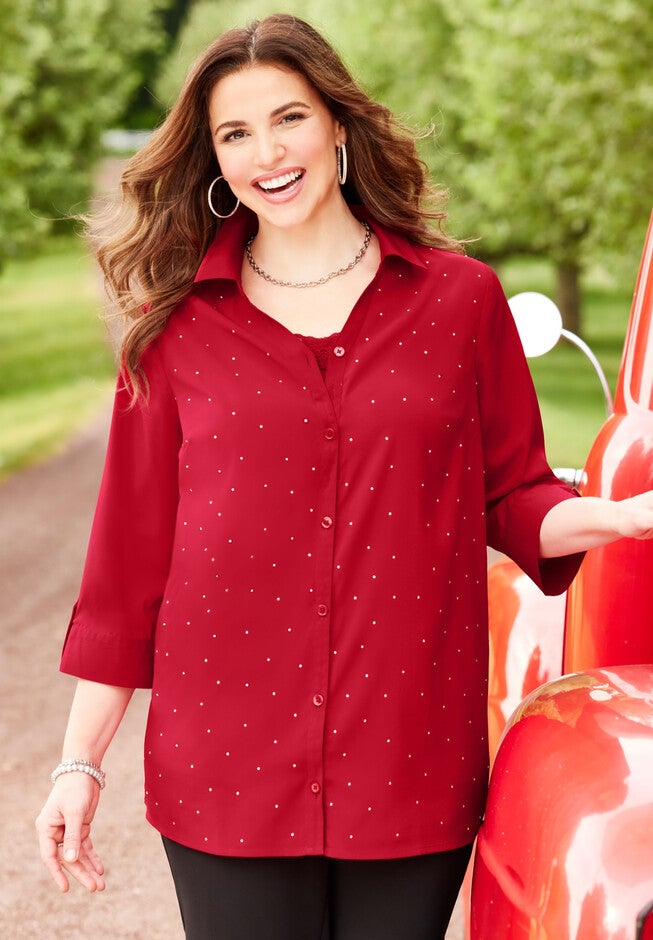 Timeless Rhinestone Blouse, CLASSIC RED, hi-res image number null