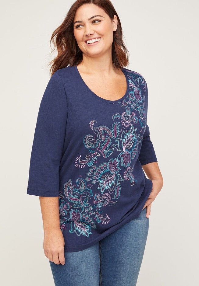 Paisley Dot Shimmer Tee, MARINER NAVY, hi-res image number null