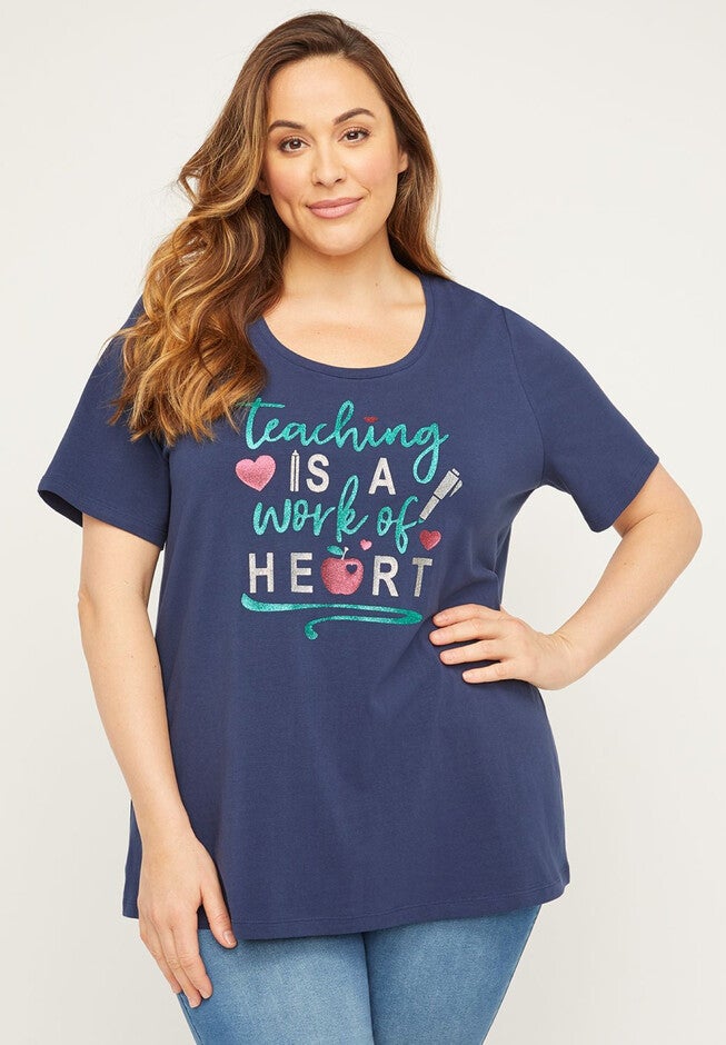 Teaching Is a Work of Heart Tee, NAVY, hi-res image number 0