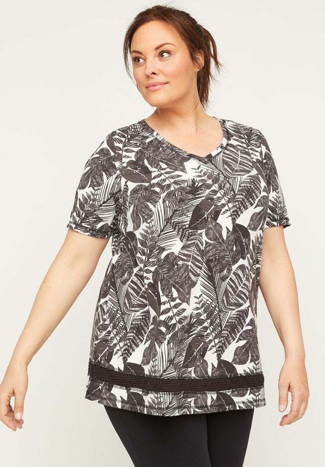Palm Branch Tunic Top, BLACK AND WHITE PALM, hi-res image number null