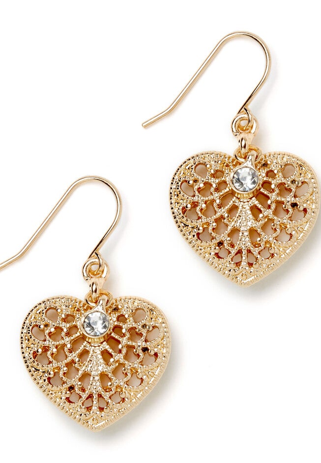 Filigree Heart Earrings, GOLD TONE, hi-res image number null