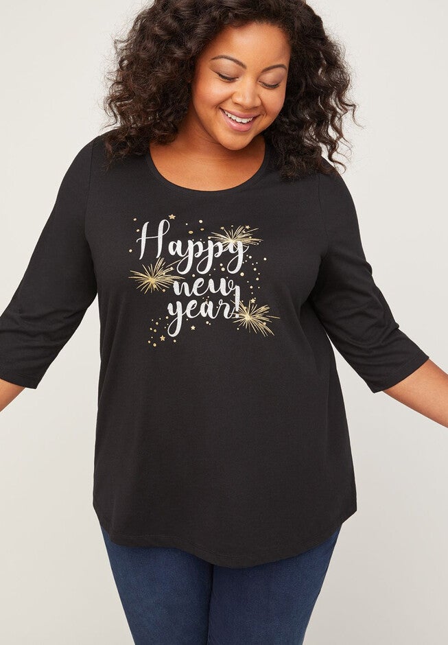 Happy New Year Sparkle Tee, BLACK, hi-res image number 0