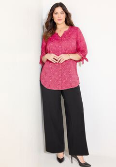 Georgette Buttonfront Tie Sleeve Cafe Blouse