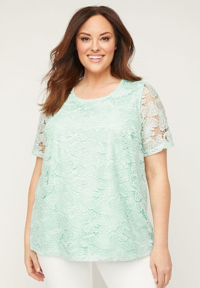 Butterfly Embroidered Lace Top, FAIR AQUA, hi-res image number null
