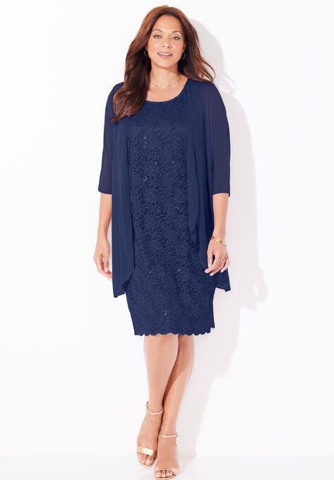 Sparkling Lace Jacket Dress, MARINER NAVY, hi-res image number null
