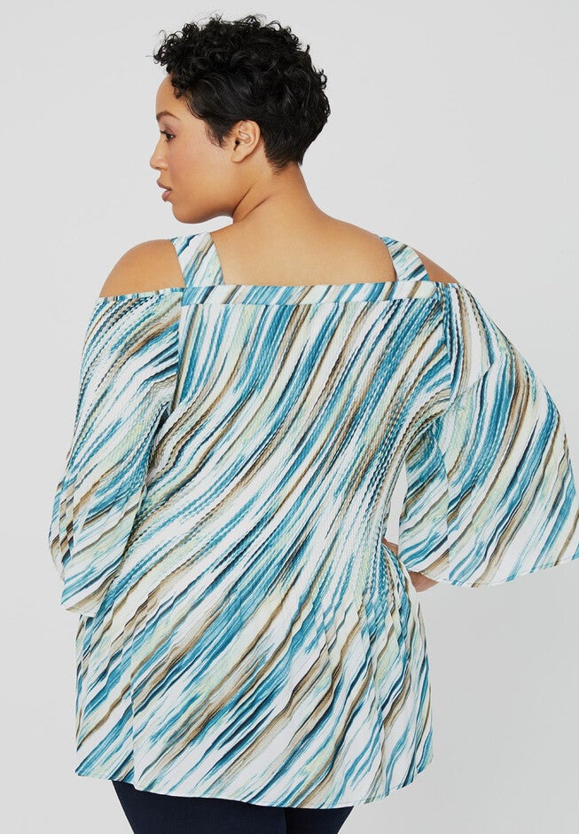 Studded Cold-Shoulder Pleat Top, , on-hover image number null