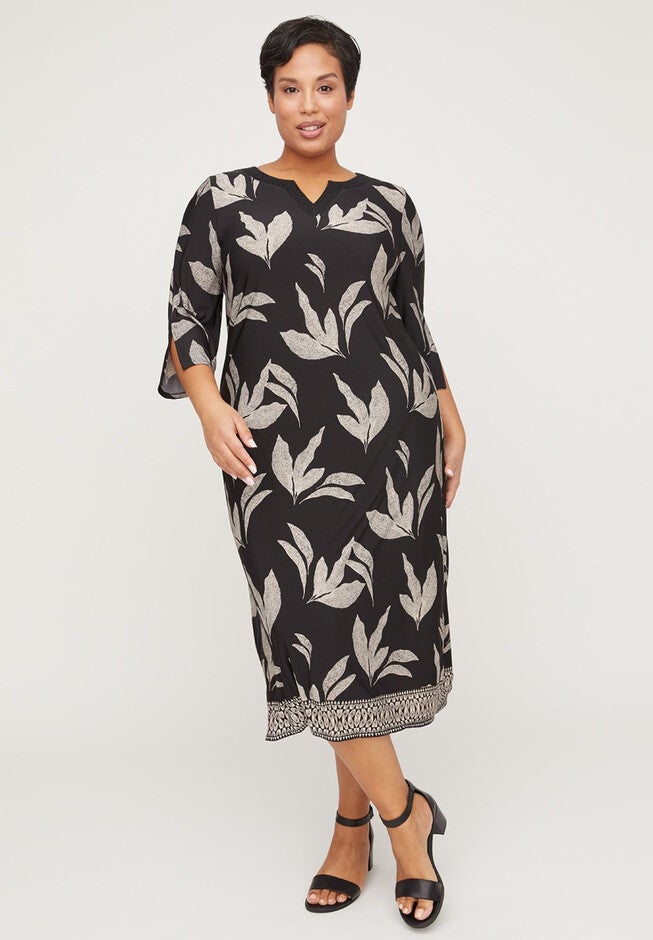 AnyWear Beech Leaf Sheath Dress, BLACK FOLIAGE, hi-res image number null