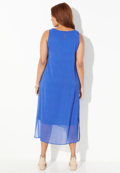 Beaded V-Neck Chiffon Dress, , on-hover image number null