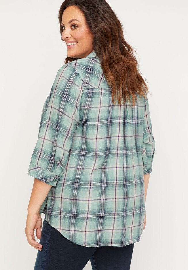Vista Breeze Buttonfront Plaid Top, , on-hover image number 1