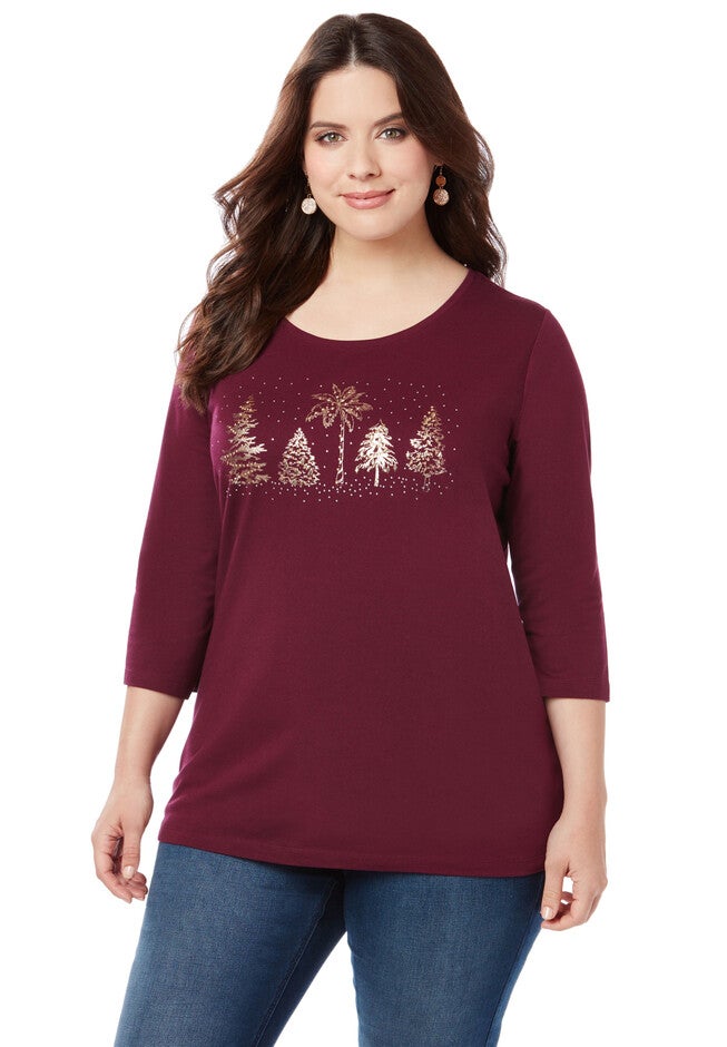 Island Holiday 3/4 Sleeve Tee, VINTAGE PLUM, hi-res image number null