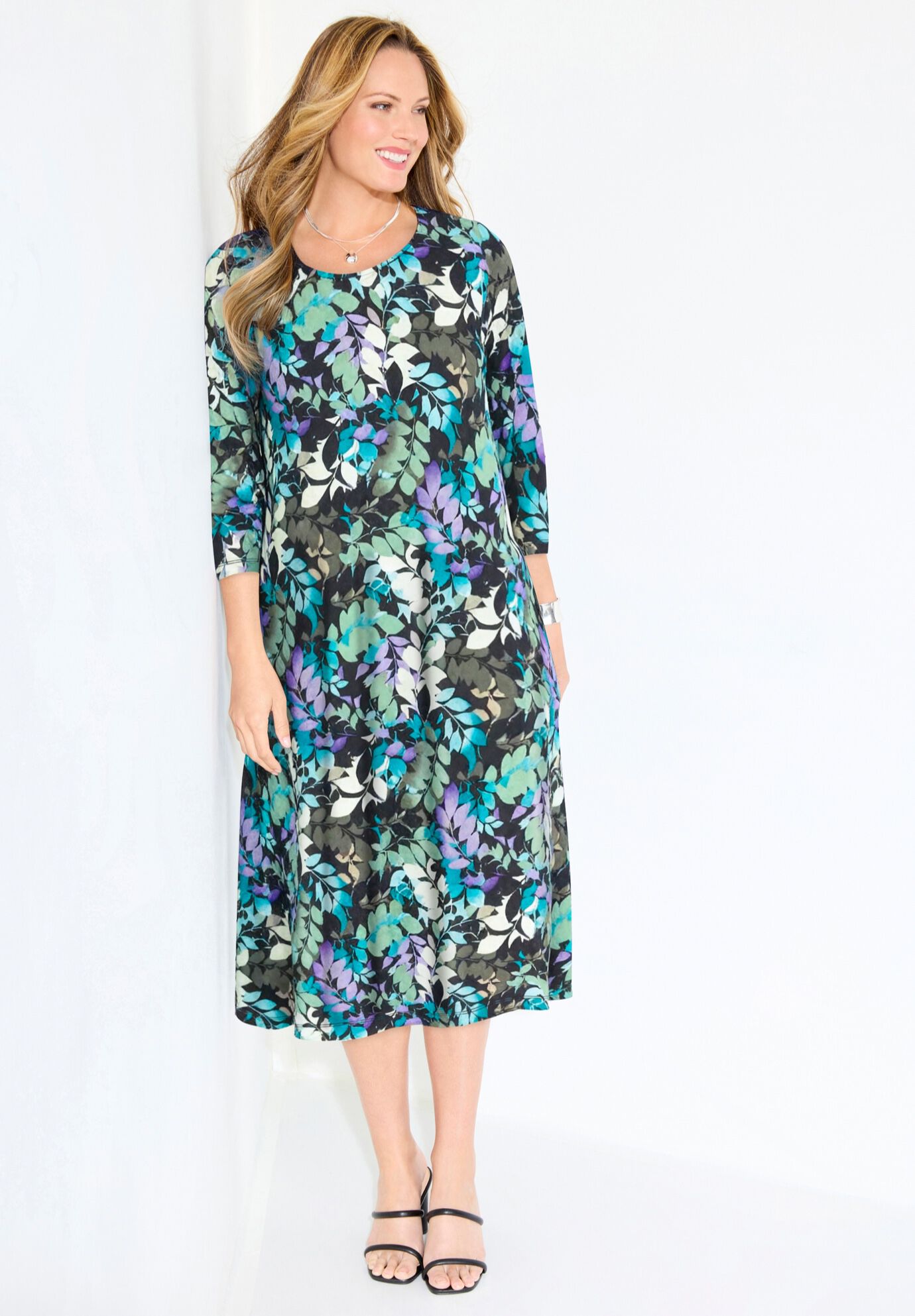 Strawbridge Fit & Flare Dress, BLACK LEAF, hi-res image number 0