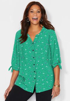 Georgette Buttonfront Tie Sleeve Cafe Blouse