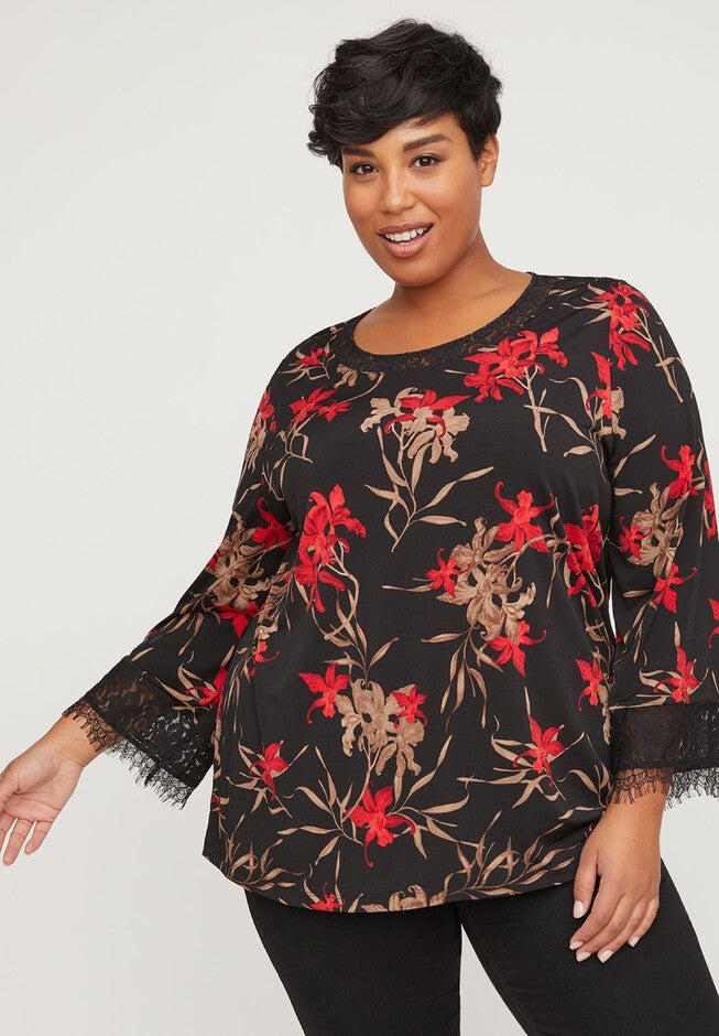 Lily & Lace Top, BLACK FLORAL, hi-res image number null