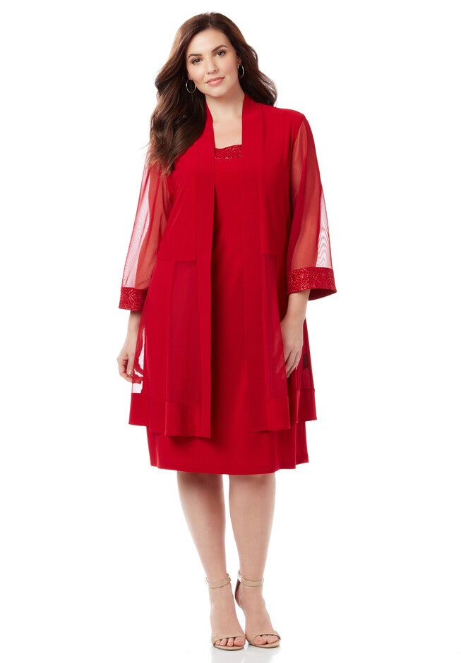 Diamond Details Jacket Dress, RED, hi-res image number null