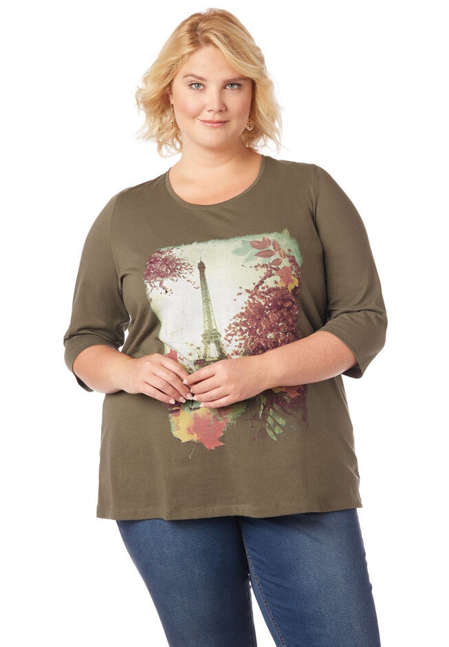 Autumn In Paris 3/4 Sleeve Tee, GRAPE LEAF, hi-res image number 0