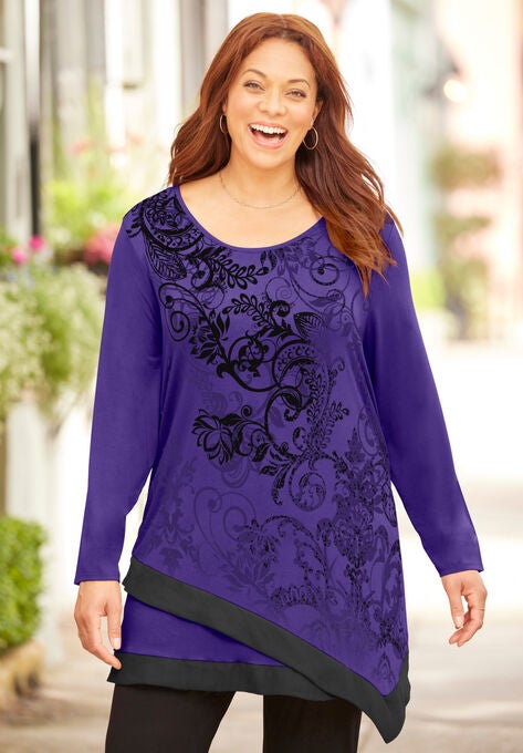 Layered Asymmetrical Tunic, DARK VIOLET SCROLL, hi-res image number null