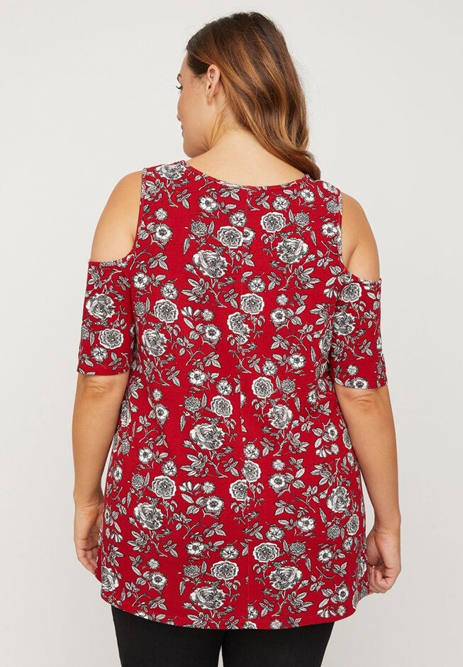 Carnation Imprint Cold-Shoulder Top, , on-hover image number 1