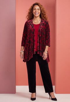 AnyWear Velvet Burnout Cascade Cardigan