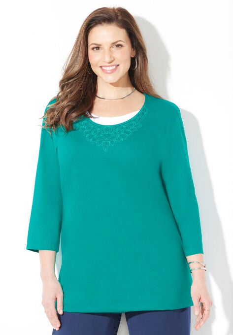 Easy Fit Crochet Trim Tee, WATERFALL, hi-res image number null
