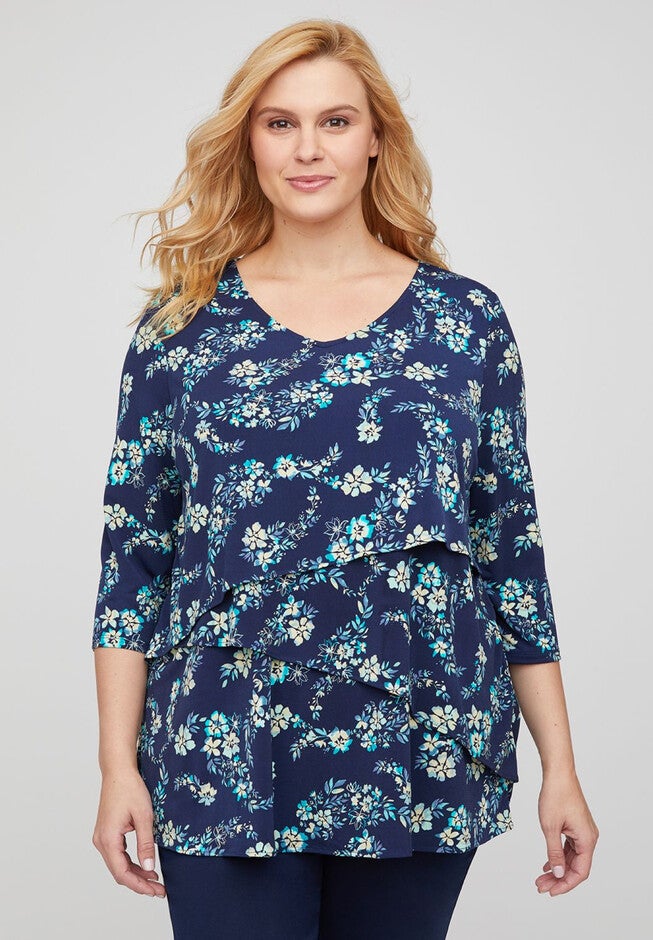 Midnight Dahlia Top, BLUE FLORAL, hi-res image number null
