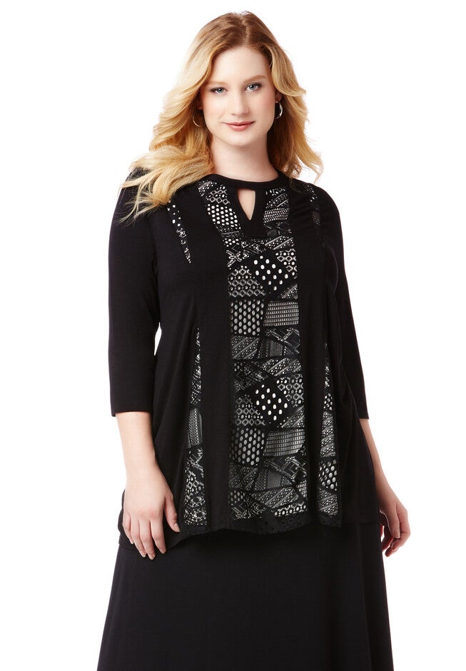 AnyWear Patchwork Panel Tunic, BLACK, hi-res image number 0