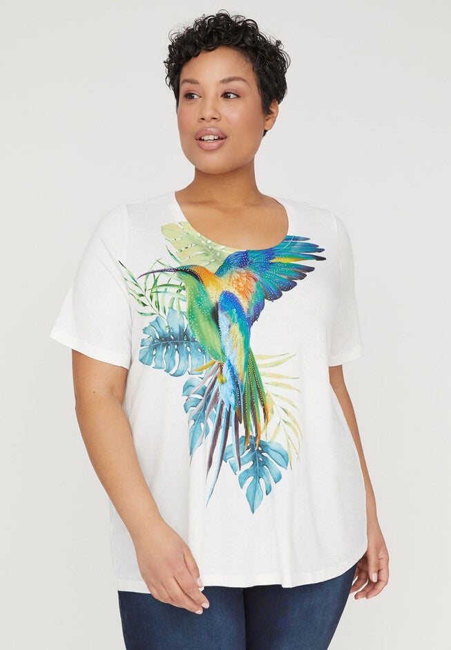 Whimsical Bird Tee, WHITE, hi-res image number null