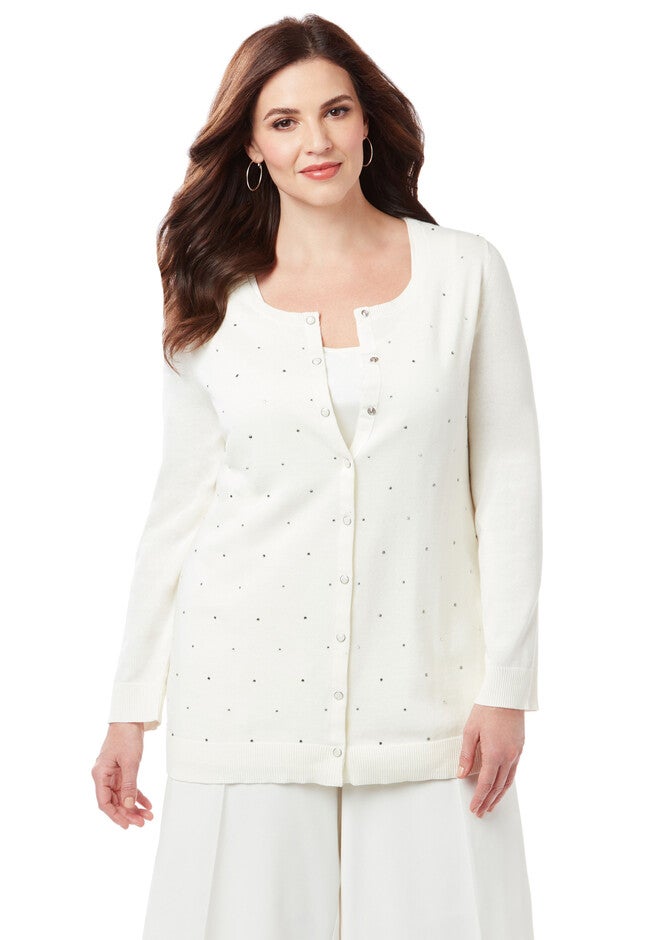 Embellished Snap-Front Cardigan, COCONUT MILK, hi-res image number null