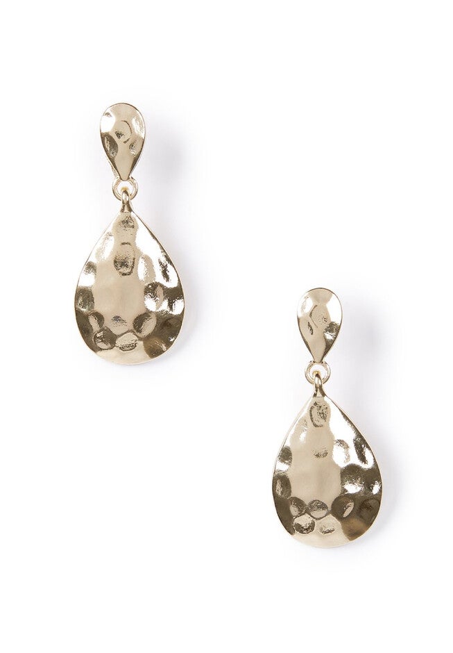 Hammered Teardrop Drop Earrings, GOLD, hi-res image number null