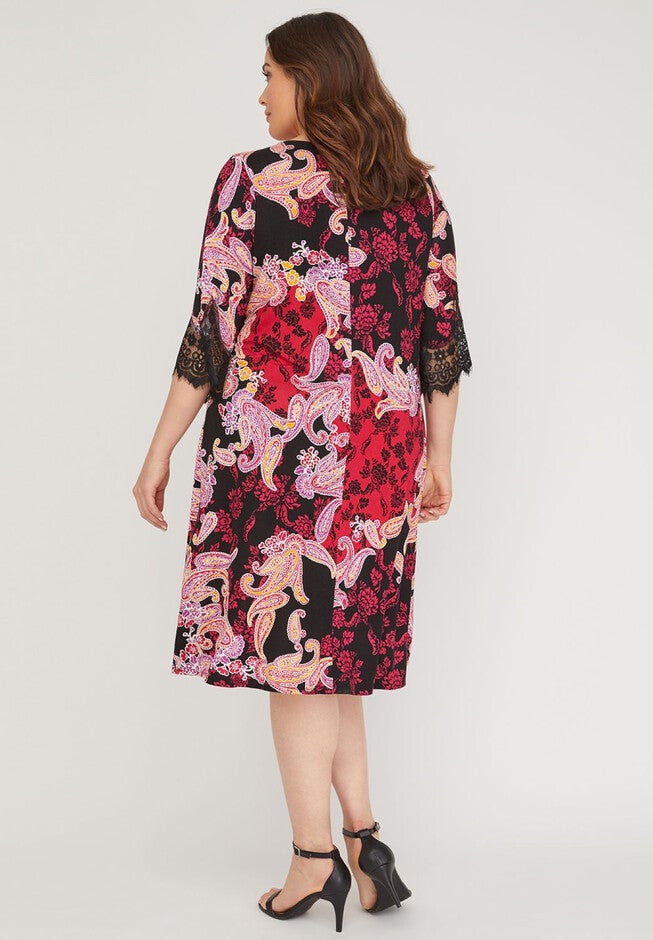 Paisley A-Line Dress with Lace, , on-hover image number null