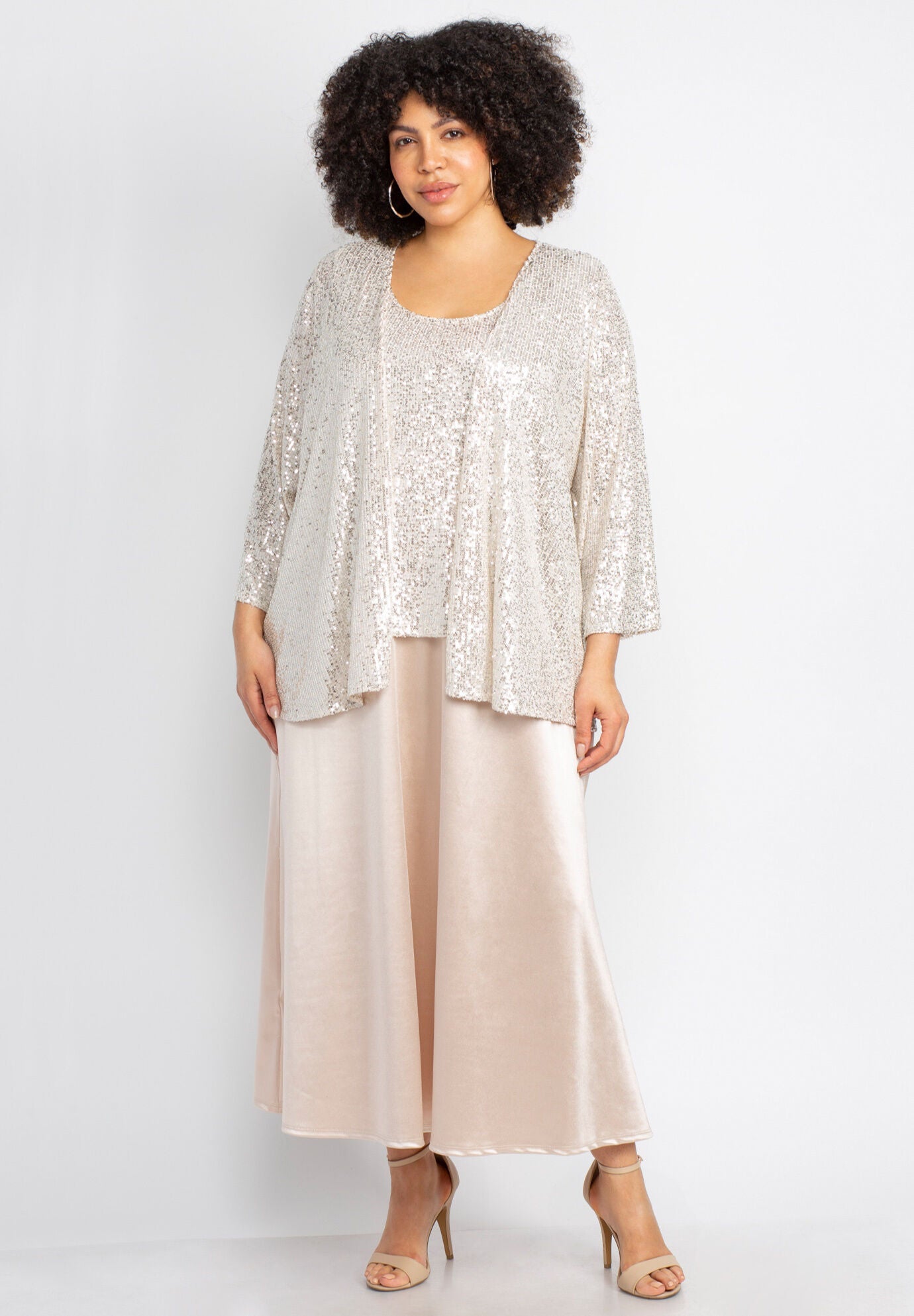 Catherines Women s Plus Size 2 Piece Sequin Charmeuse Jacket Dress Set 0X Gunmetal