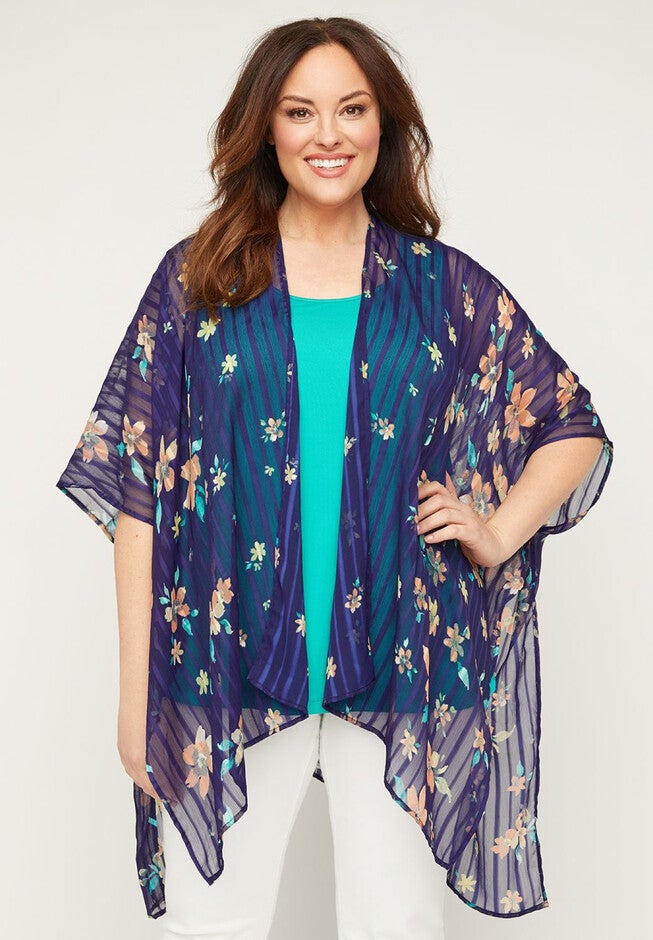 Shadow Stripe Floral Kimono, MARINER NAVY, hi-res image number null