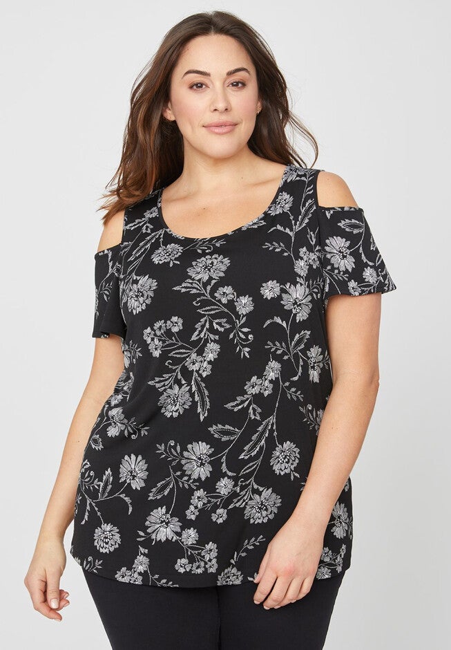 Shadow Cold-Shoulder Top, BLACK, hi-res image number null