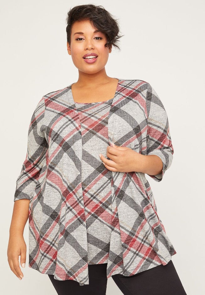 Plaid About You Duet Top, GREY PLAID, hi-res image number null